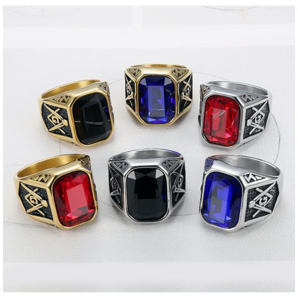 Men Punk Stainless Steel Ring Big Stone Jewelry Fashion Titanium Steel Jewelry Factory - Image 3