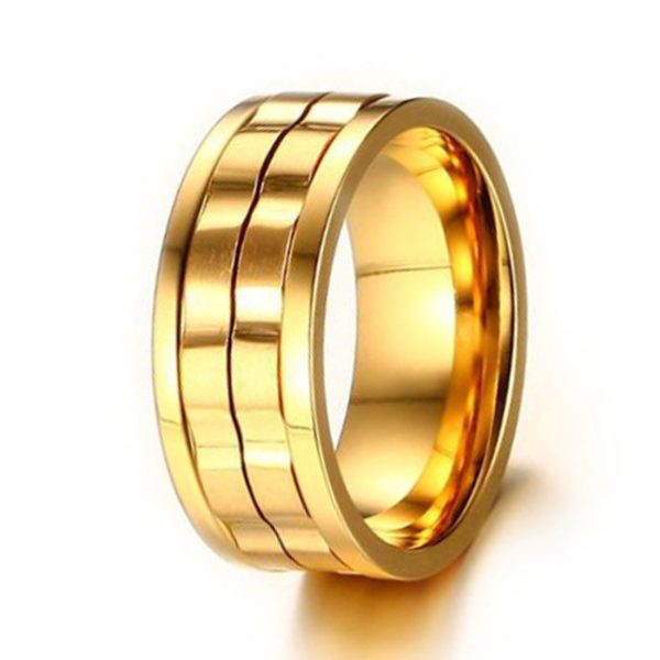 Rotatable 18k Gold Plated Men's Stainless Steel Ring Shenzhen Men Jewelry Factory