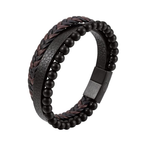 High Quality Men’s Two-Strand Braided Leather Wheat Chain Bracelet with Magnetic Closure