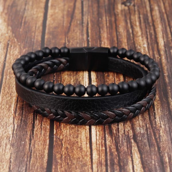 High Quality Men’s Two-Strand Braided Leather Wheat Chain Bracelet with Magnetic Closure - Image 4