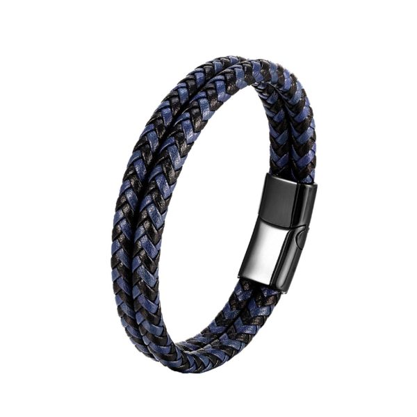 316L Stainless Steel Magnetic Closure Black Obsidian Braided Leather Beads Bracelet