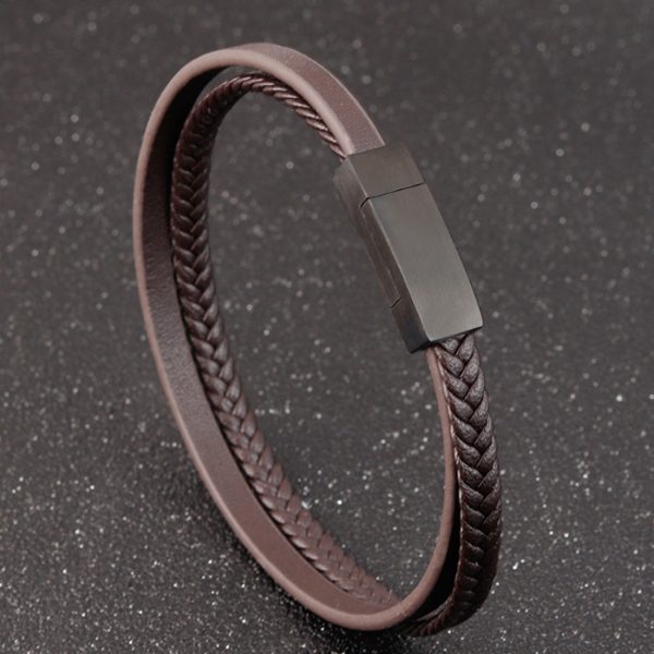 Mens Fashion Cuff Bracelet Magnetic Steel Punk Style Leather Bracelet Jewelry Gifts - Image 3