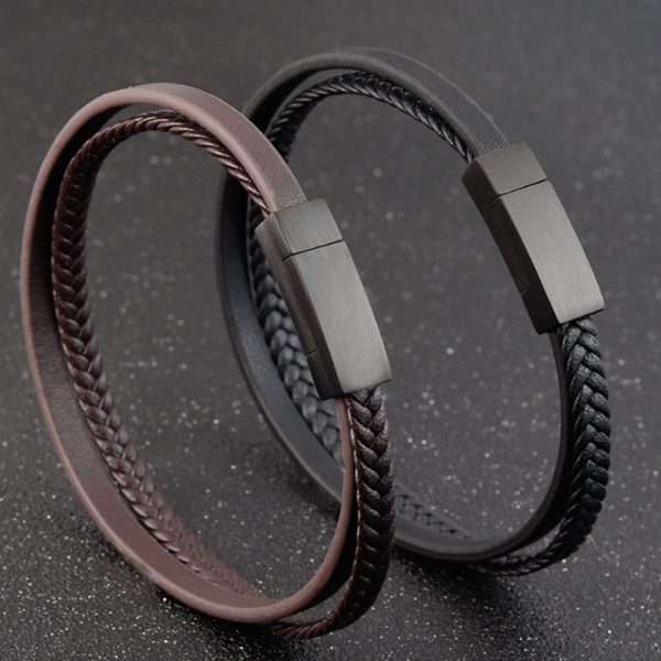Mens Fashion Cuff Bracelet Magnetic Steel Punk Style Leather Bracelet Jewelry Gifts - Image 4