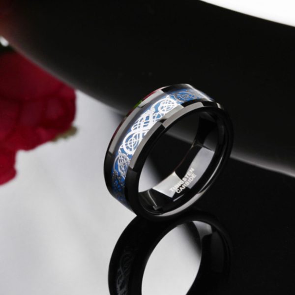 Wholesale CustomBlack Man Ring Jewelry Dragon material InlayTungsten Wedding Band - Image 3