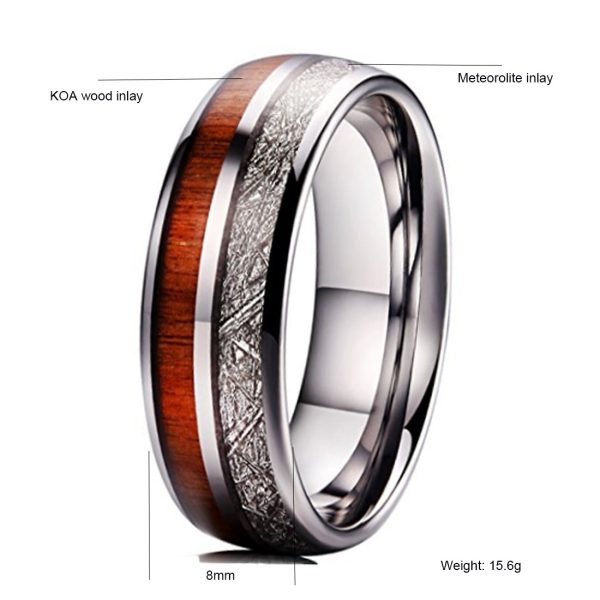 china mens fashion tungsten ring brushed tungsten jewelry meteorite and wooden inlay ring - Image 2