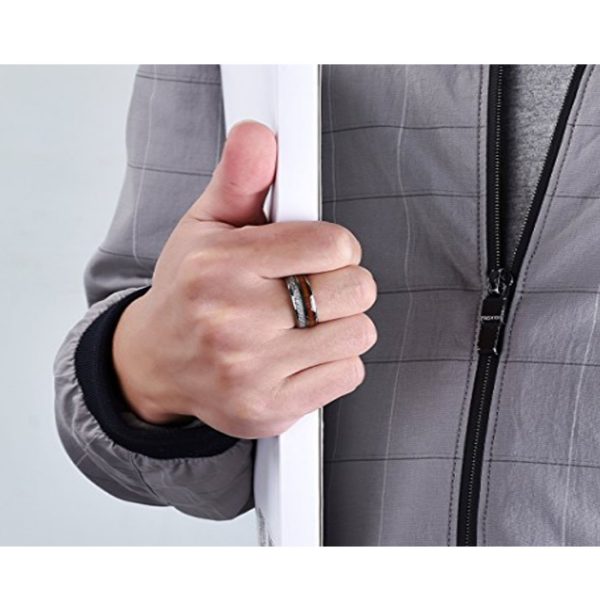 china mens fashion tungsten ring brushed tungsten jewelry meteorite and wooden inlay ring - Image 3