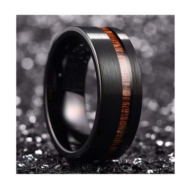China MenTungsten Carbide Ring balck plated Wedding Bands Fashion wooden Jewelry Rings For Men Women - Image 3