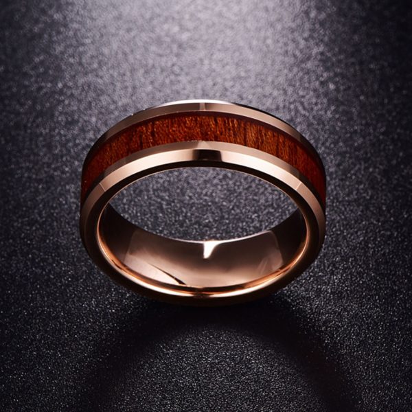 china mens fashion rose gold plated tungsten ring brushed tungsten carbide jewelry wooden inlay ring - Image 3