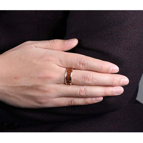 china mens fashion rose gold plated tungsten ring brushed tungsten carbide jewelry wooden inlay ring - Image 4