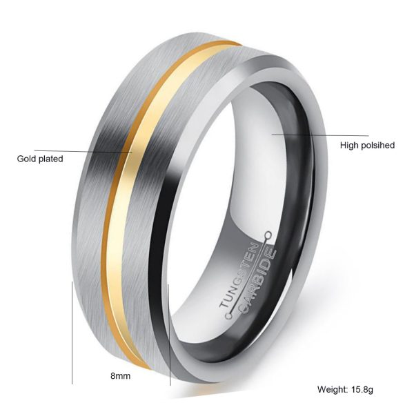 China mens fashion 24k gold tungsten ring Factory Wedding Band Rings Factory Wholesale Price - Image 2