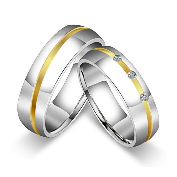 Romantic Style Couple jewelry Elegant Stainless Steel His & Hers Rings with Zircon