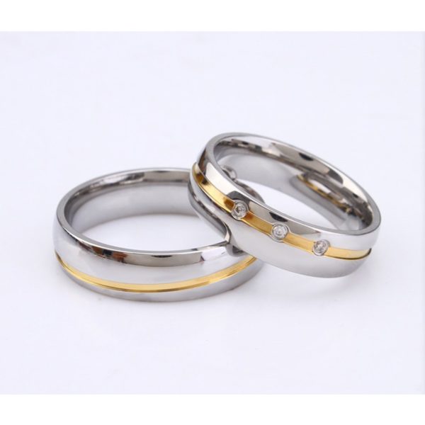Romantic Style Couple jewelry Elegant Stainless Steel His & Hers Rings with Zircon - Image 2