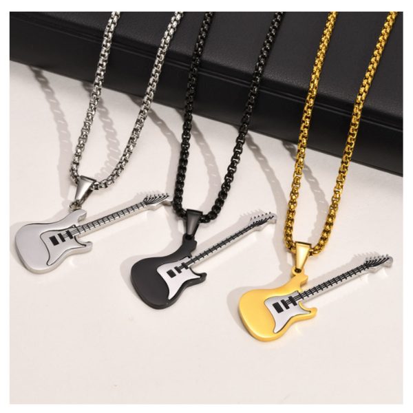 Popular Stainless Steel Men Necklace Stainless Steel Guita Pendant for Daily Wear - Image 2