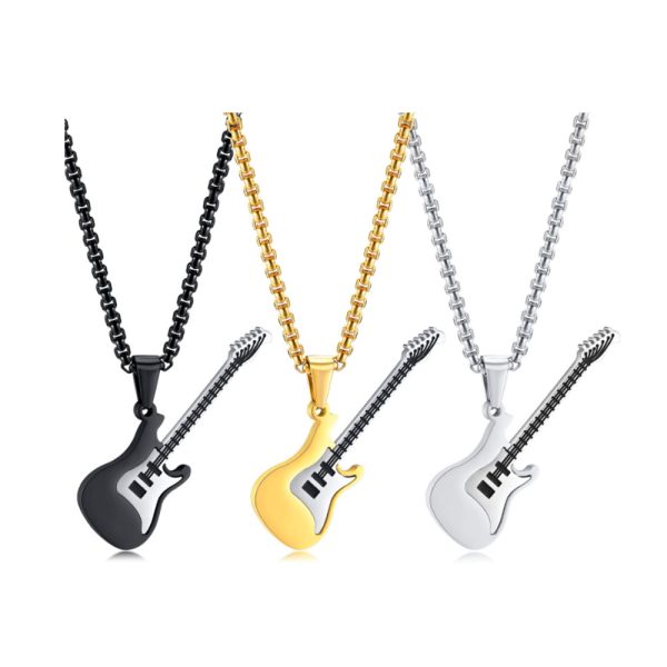 Popular Stainless Steel Men Necklace Stainless Steel Guita Pendant for Daily Wear