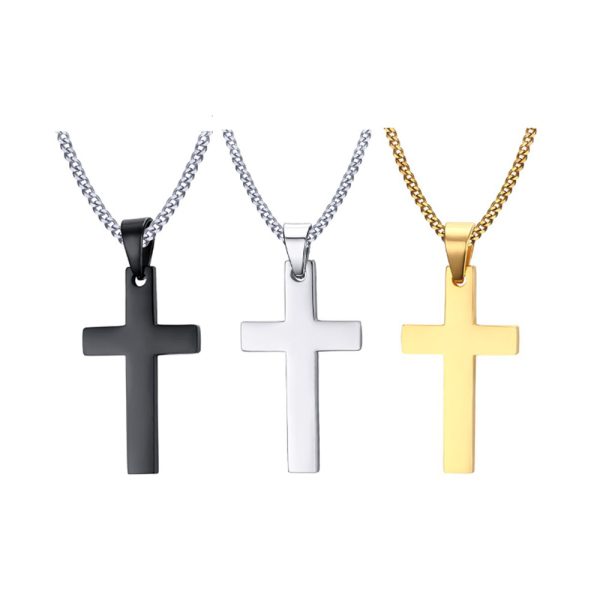 Cross Necklace for Men Silver Stainless Steel Plain Cross Pendant Necklace for Men