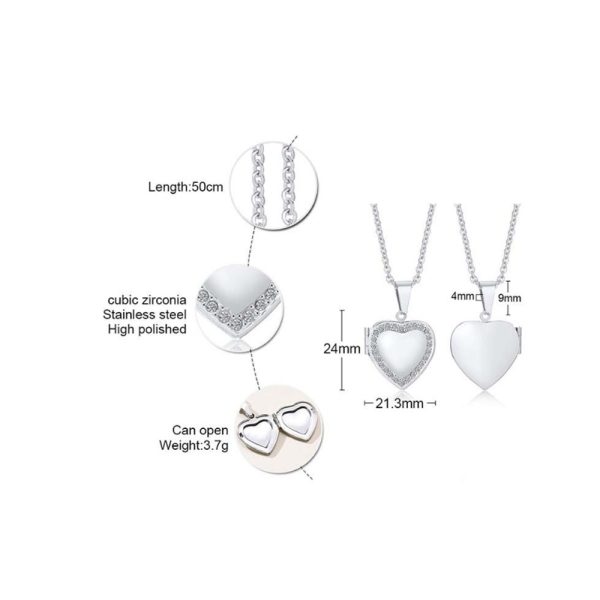 Women Necklace Silver Stainless Steel Heart Women Pendant jewelry Set - Image 2