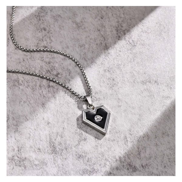 Men heart Stainless Steel Necklace Stainless Steel Pendant for men with Zircon Jewelry factory - Image 3