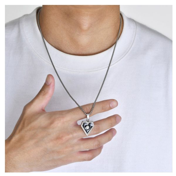 Men heart Stainless Steel Necklace Stainless Steel Pendant for men with Zircon Jewelry factory - Image 4